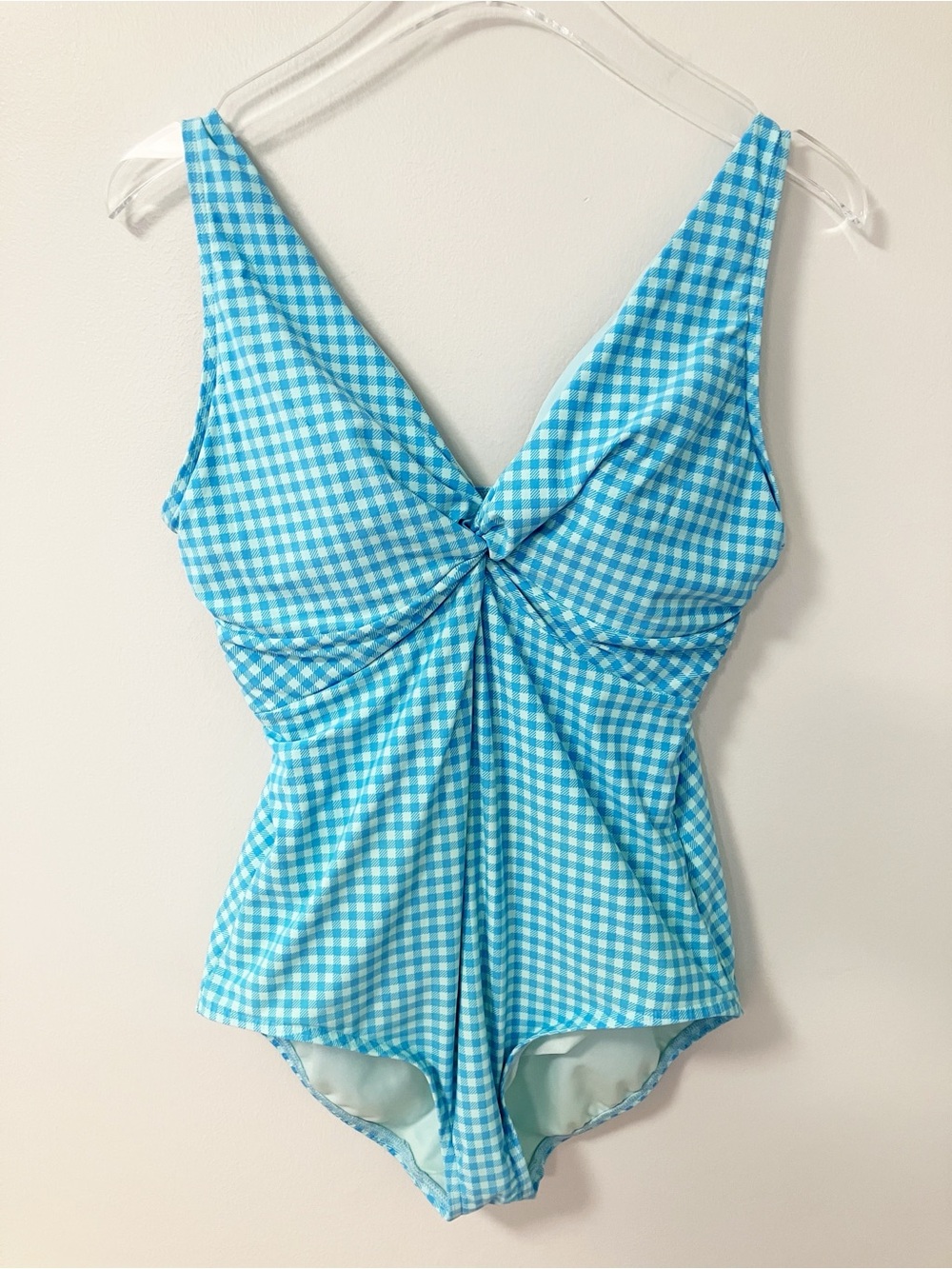 Lands’ End | Blue Gingham One Piece Swimsuit 16 Beach Pinup Pool Travel Vacation
